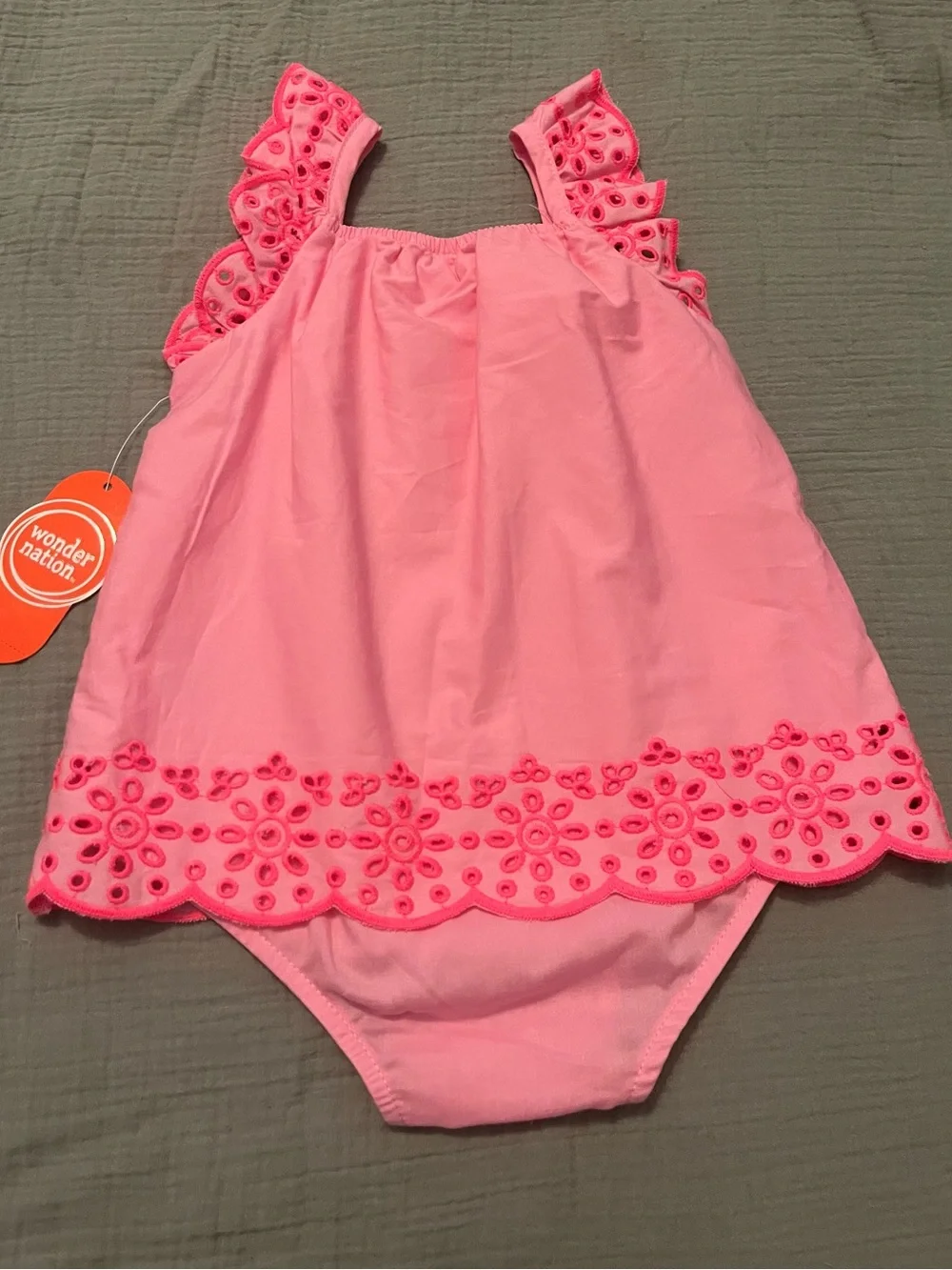 Wonder Nation Baby Girl 0-3M Pink Eyelet Ruffle Romper Dress NWT